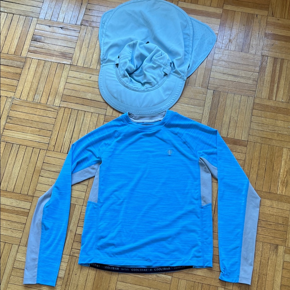 Coolibar Blue and Gray Kids Sun Shirt and Hat Set
